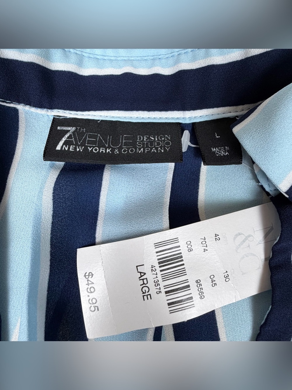 New York & Company Light Blue and Navy Striped Button-Down Shirt - Picture 3 of 7